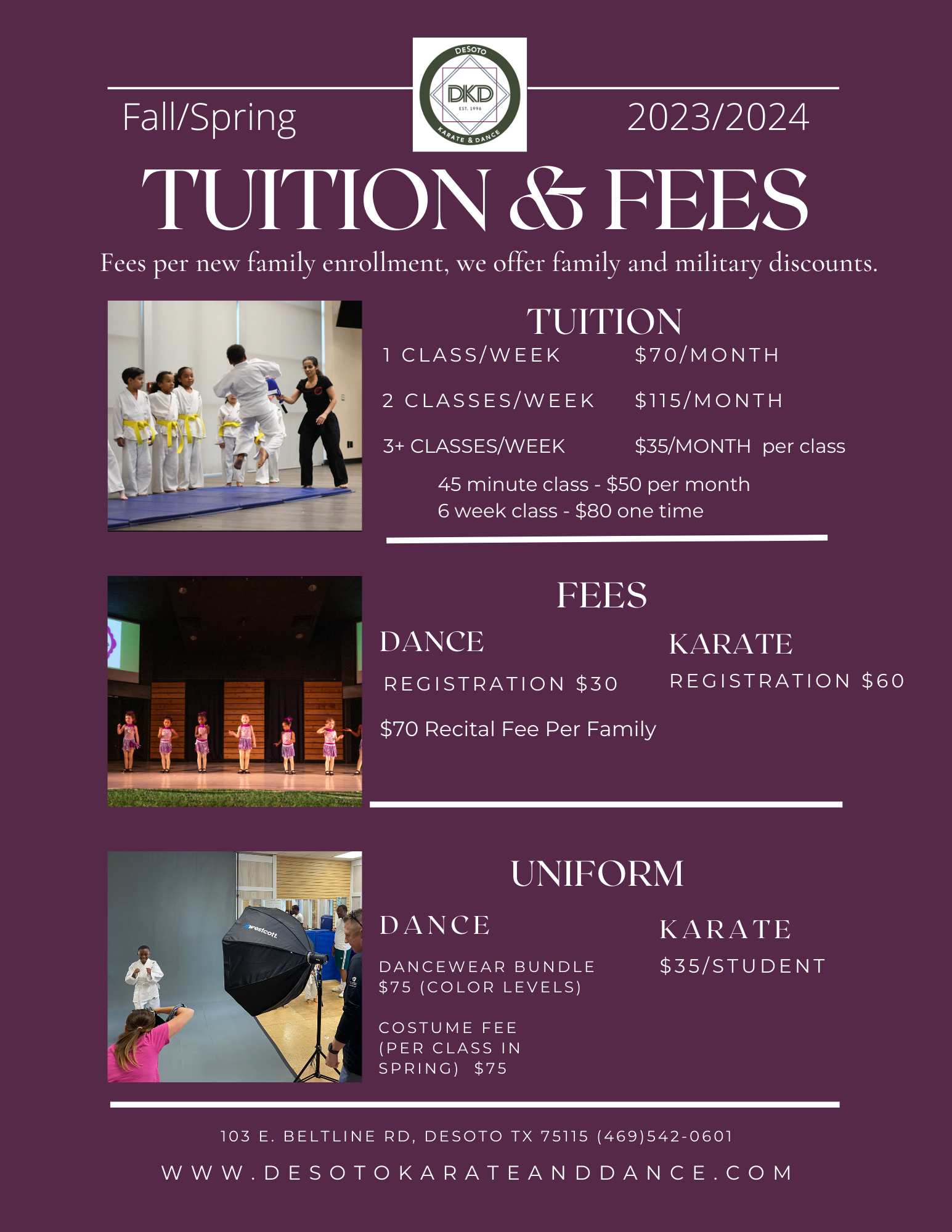 Desoto Dance and Karate Costs